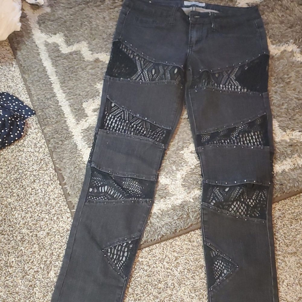 Black netted skinny jeans